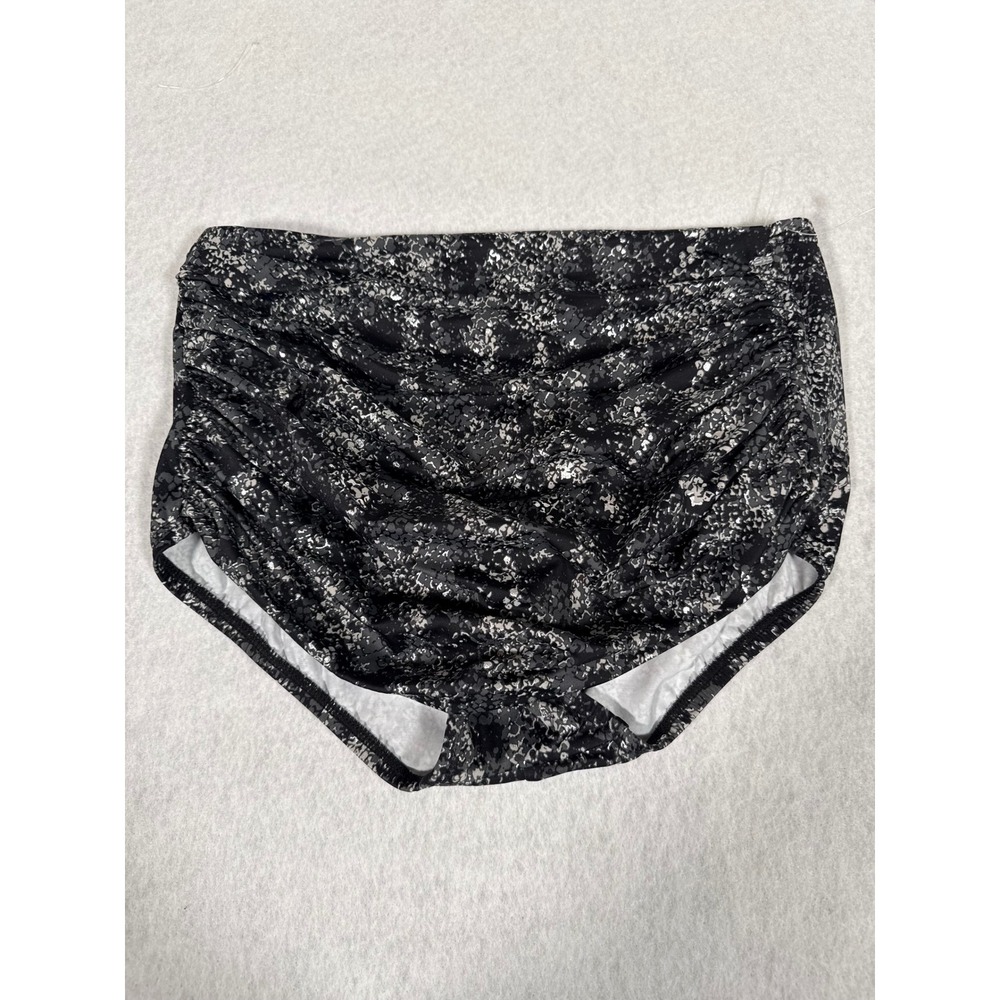Miraclesuit Norma Jean Bikini Bottoms Black Silver Snakeskin Ruched High Waist 8